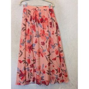 Maxi Skirt Spring Women's 1X‎ Pink Floral Pleated Lined Chiffon